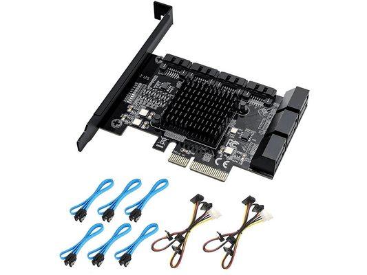 TROPRO Carte PCIe SATA 10 ports avec 6 câbles SATA et 2 câbles répartiteurs d'alimentation SATA, carte d'extension de contrôleur SATA avec support de profil standard, carte contrôleur hôte 6 Gbps PCIe vers SATA 3.0 PCI-E X4