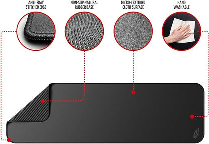 Wraptor Tapis de souris de jeu extra large XL noir 36 x 12 avec bords cousus – Tapis de bureau pour ordinateur portable, ordinateur et PC – Antidérapant (XL étendu)