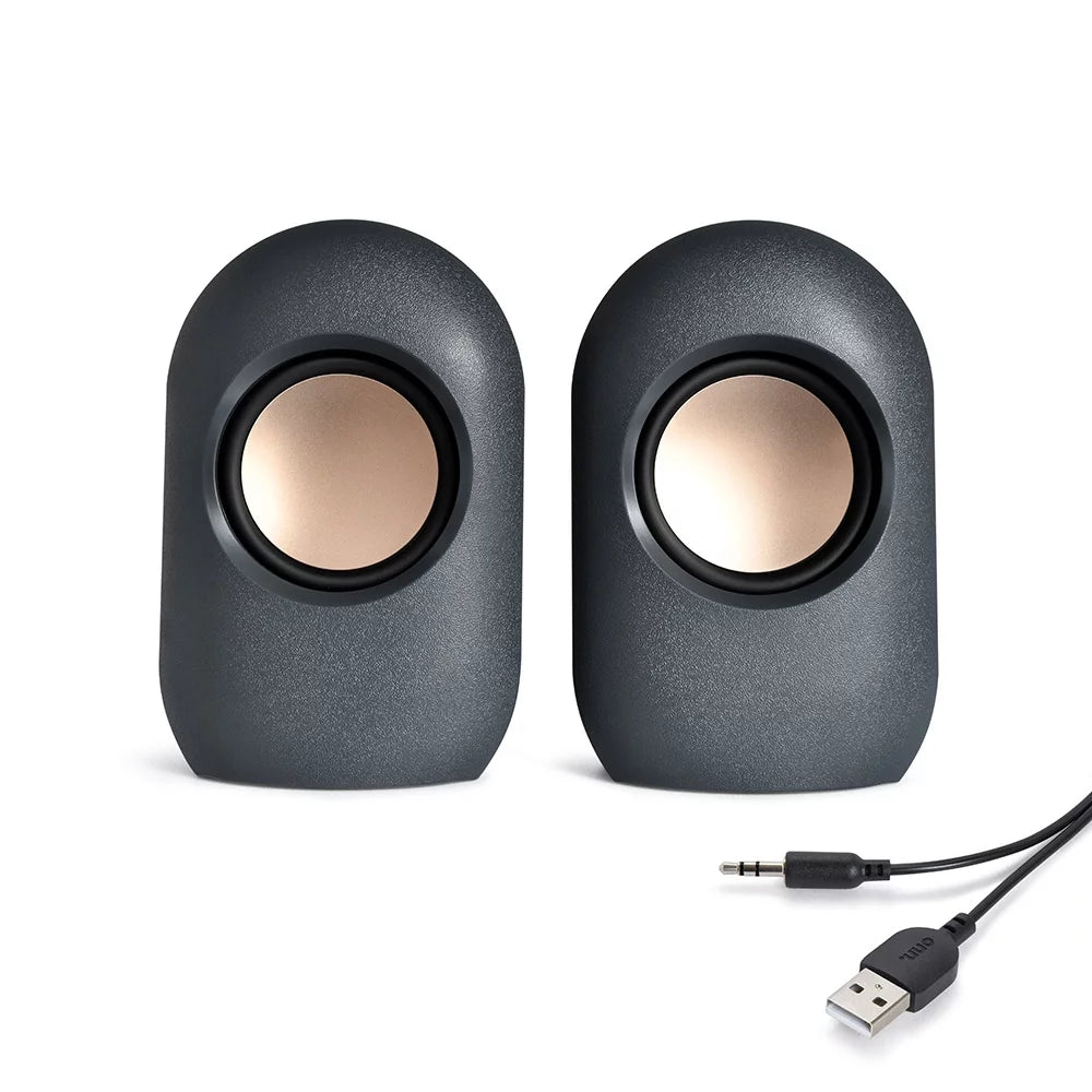 onn Haut-parleur stéréo avec commandes de volume, auxiliaire 3,5 mm de 5 pieds avec câble d'alimentation USB