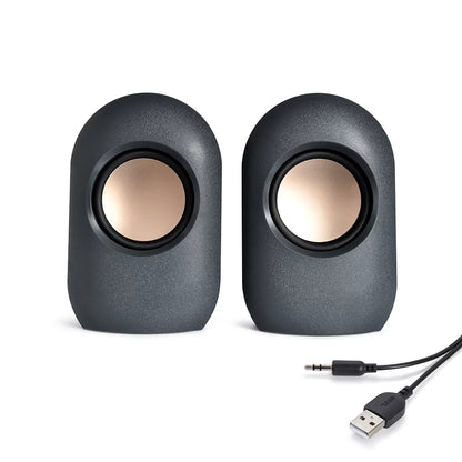 onn Haut-parleur stéréo avec commandes de volume, auxiliaire 3,5 mm de 5 pieds avec câble d'alimentation USB