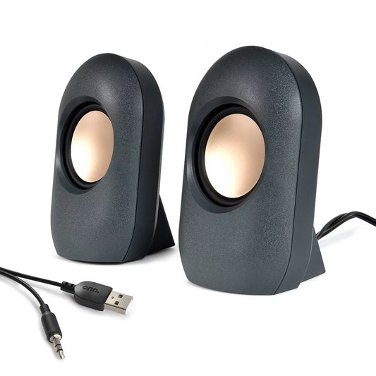 onn Haut-parleur stéréo avec commandes de volume, auxiliaire 3,5 mm de 5 pieds avec câble d'alimentation USB