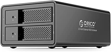 ORICO Boîtier de disque dur externe 2 baies USB 3.0 vers SATA 3,5" - Prend en charge 32 To (2 x 16 To) - En alliage d'aluminium - Adaptateur 36 W - Stockage de données UASP