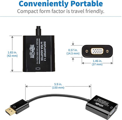 Tripp Lite Adaptateur de câble DisplayPort vers VGA Active DP 1.2, DP vers HD15 (M/F), 1080p, DP2VGA, 15,2 cm (P134-06N-VGA-V2), noir