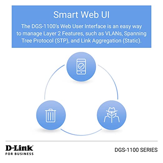 D-Link Commutateur de bureau intelligent à 8 ports Gigabit géré - Fonctionnalités 2 couches - VLAN - Diagnostic de câble - Compact, sans ventilateur - Fonctionnalités d'économie d'énergie - Smart Web GUI (DGS-1100-08V2)