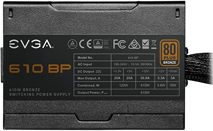 EVGA 610 BP, 80+ bronze 600 W + 10 W, alimentation 100-BP-0610-K1