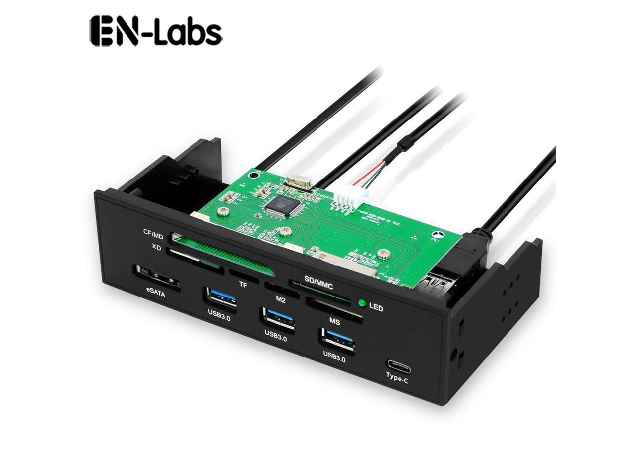 EnLabs U2CR5253U3CESATA Boîtier PC 5,25 pouces Panneau avant Lecteur de carte USB 2.0 multifonction tout-en-1 avec 3 ports USB3.0, Type-C, eSATA, prise en charge MD, SD / MMC, XD, TF, M2, MS, carte CF 64G