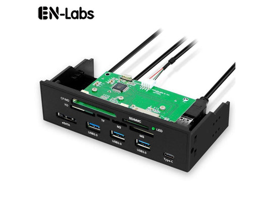 EnLabs U2CR5253U3CESATA Boîtier PC 5,25 pouces Panneau avant Lecteur de carte USB 2.0 multifonction tout-en-1 avec 3 ports USB3.0, Type-C, eSATA, prise en charge MD, SD / MMC, XD, TF, M2, MS, carte CF 64G