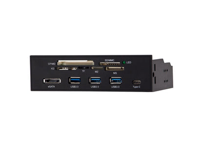 EnLabs U2CR5253U3CESATA Boîtier PC 5,25 pouces Panneau avant Lecteur de carte USB 2.0 multifonction tout-en-1 avec 3 ports USB3.0, Type-C, eSATA, prise en charge MD, SD / MMC, XD, TF, M2, MS, carte CF 64G