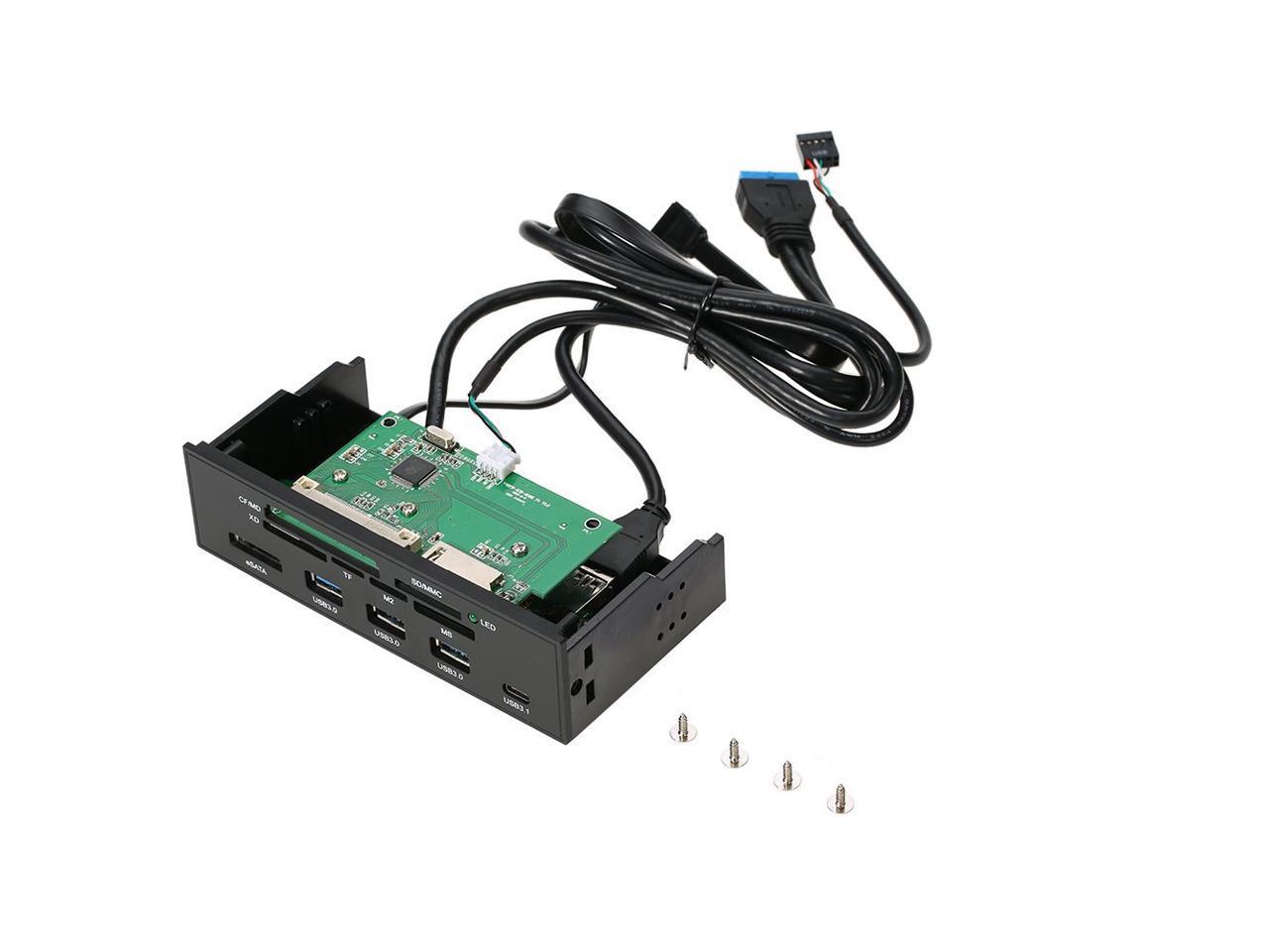 EnLabs U2CR5253U3CESATA Boîtier PC 5,25 pouces Panneau avant Lecteur de carte USB 2.0 multifonction tout-en-1 avec 3 ports USB3.0, Type-C, eSATA, prise en charge MD, SD / MMC, XD, TF, M2, MS, carte CF 64G