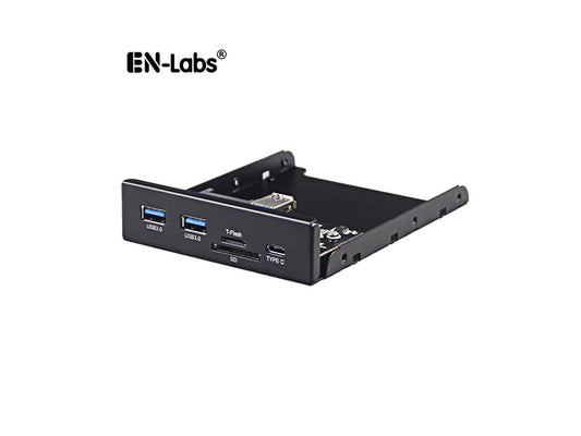 Enlabs Hub USB 3.0 avec panneau avant, 5 ports internes en métal de 8,9 cm avec 2 ports USB 3.0, lecteur de carte interne SD/TF et port USB 3.1 Gen 1 de type C compatible avec n'importe quelle baie de disquette de 8,9 cm