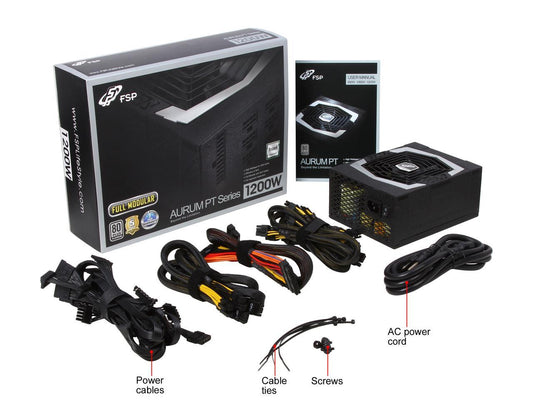 FSP Group AURUM PT Series 1200W (PT1200FM) ATX12V/EPS12V 80 PLUS PLATINUM Alimentation entièrement modulaire certifiée Nouveau processeur de 4e génération certifié Haswell Ready