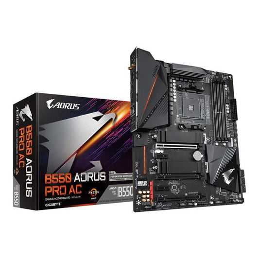 GIGABYTE (B550 AORUS PRO AC) - Carte mère - avec véritable VRM numérique 12 + 2 phases - dissipateur thermique Fins-Array - caloduc Direct-Touch - double PCIe 4.0/3.0 x 4 M.2 avec protections thermiques