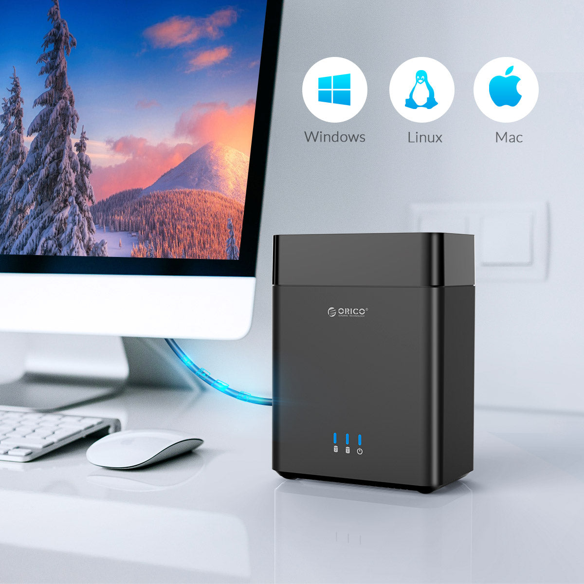 ORICO – boîtier de disque dur 3.5 pouces DS200C3, 2 baies, Type C, USB3.1, Gen1, 5Gbps, Support UASP, puissance 12V, 4A, 20 to