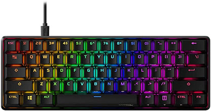 HyperX Alloy Origins 60 – Clavier de jeu mécanique, ultra compact, facteur de forme de 60 %, touches PBT à double tir, rétroéclairage LED RVB, compatible avec le logiciel Nauthenticity – Commutateur rouge linéaire HyperX, noir