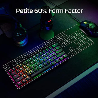 HyperX Alloy Origins 60 – Clavier de jeu mécanique, ultra compact, facteur de forme de 60 %, touches PBT à double tir, rétroéclairage LED RVB, compatible avec le logiciel Nauthenticity – Commutateur rouge linéaire HyperX, noir