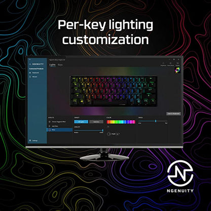 HyperX Alloy Origins 60 – Clavier de jeu mécanique, ultra compact, facteur de forme de 60 %, touches PBT à double tir, rétroéclairage LED RVB, compatible avec le logiciel Nauthenticity – Commutateur rouge linéaire HyperX, noir