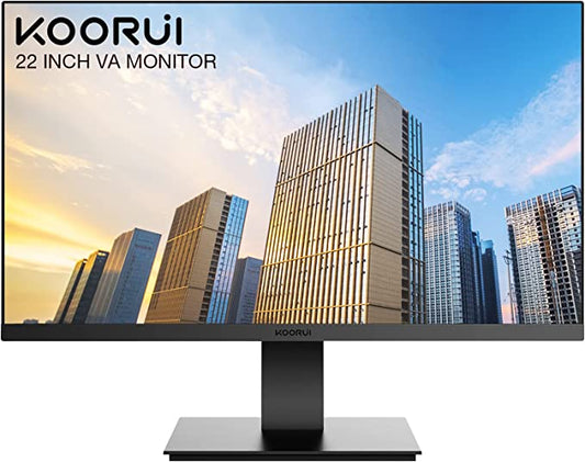 KOORUI Écran d'ordinateur de 22 pouces, FHD 1080p VA écran de bureau, 75 Hz, cadre ultra fin, soin des yeux, inclinaison ergonomique, ports HDMI VGA moniteur LED pour PC, montage VESA
