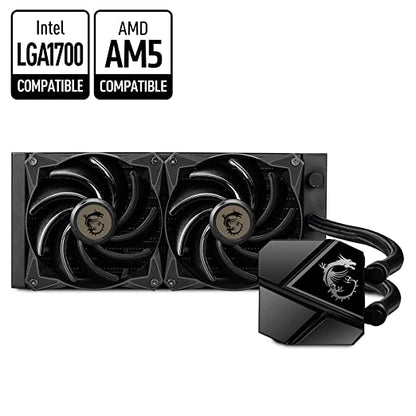 MSI MAG Series CORELIQUID P240 AIO Refroidisseur de processeur liquide, radiateur de 240 mm, deux ventilateurs PWM de 120 mm, compatible LGA1700 et AM5