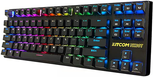 Kitcom TKL NK60T Clavier mécanique de jeu avec interrupteur RVB marron 87 touches, rétroéclairé par touche double coupe, touches ABS programmable, macro amovible, câble de type C, clavier filaire silencieux pour ordinateur portable Windows NK60T