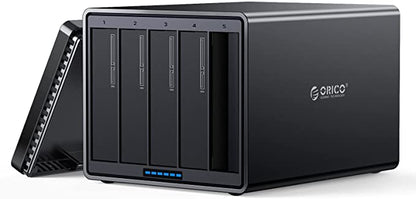ORICO 5Bay NS500RU3 Boîtier de disque dur externe Raid magnétique en aluminium USB 3.0 vers SATA pour disque dur 3,5" Compatible avec 7 modes RAID jusqu'à 80 To (5 x 16 To)