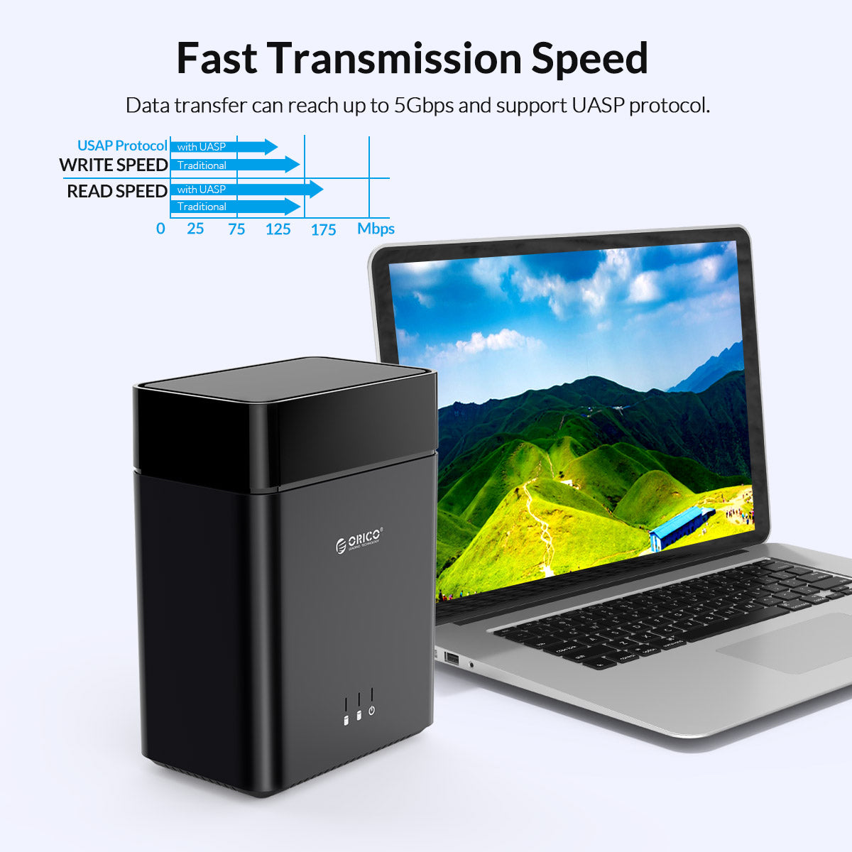 ORICO – boîtier de disque dur 3.5 pouces DS200C3, 2 baies, Type C, USB3.1, Gen1, 5Gbps, Support UASP, puissance 12V, 4A, 20 to