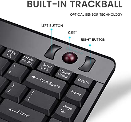 Perixx Periboard-706 Mini clavier trackball sans fil avec boule de suivi intégrée de 1,4 cm pour fonction de pointage, noir, disposition anglaise américaine (10532)