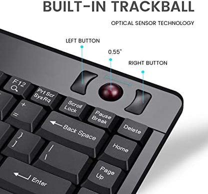 Perixx Periboard-706 Mini clavier trackball sans fil avec boule de suivi intégrée de 1,4 cm pour fonction de pointage, noir, disposition anglaise américaine (10532)