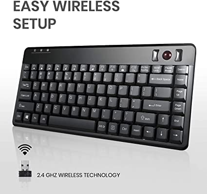 Perixx Periboard-706 Mini clavier trackball sans fil avec boule de suivi intégrée de 1,4 cm pour fonction de pointage, noir, disposition anglaise américaine (10532)