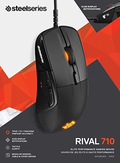 SteelSeries Rival 710 Souris de jeu – Capteur optique TrueMove3 16 000 CPI – Écran OLED – Alertes tactiles – Éclairage RVB