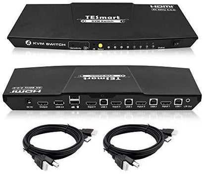 TESmart Commutateur HDMI KVM 4K @ 60Hz HDR 4 ports KVM avec ports HDMI 60 Hz pour 4 x 1Com-plete avec câbles pour contrôle USB jusqu'à 4 ordinateurs, serveurs, DVR et écran Con-trol à distance