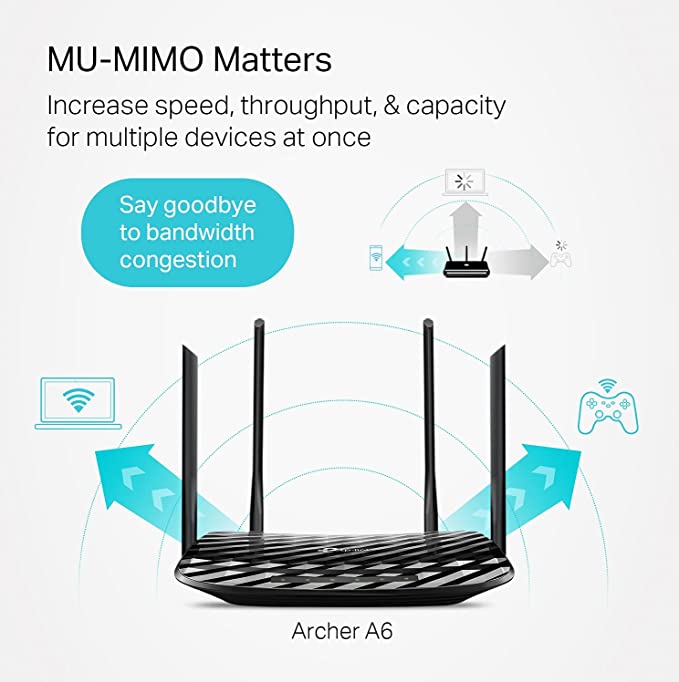 TP-Link AC1200 Archer A6 Smart Dual Band MU-MIMO Routeur Internet Wi-Fi sans fil v2.0