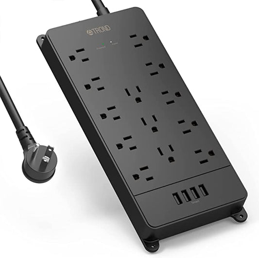 TROND Barre d'alimentation USB, rallonge de 1,5 m à l'intérieur, certifié ETL, 13 prises 4 ports USB, 4 000 joules, prise murale, fournitures de bureau, accessoires de bureau, essentiels pour la maison