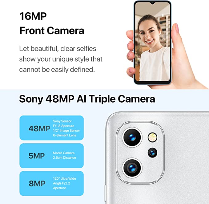 UMIDIGI F3 5G Téléphones portables débloqués Canada, smartphone Android 12, 8 Go de RAM/128ROM NFC Android, grand écran HD Octa-core 6,7", 48 MP + 16 MP + 5 MP AI Triple caméra, batterie 5150 mAh