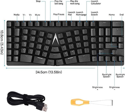 Clavier de jeu mécanique ergonomique, X-Bows Butterfly Layout Mech Keebs, USB-C filaire 80 % Ergo KB avec raccourcis clavier et rétroéclairé blanc pour ordinateur de bureau PC (Lite)