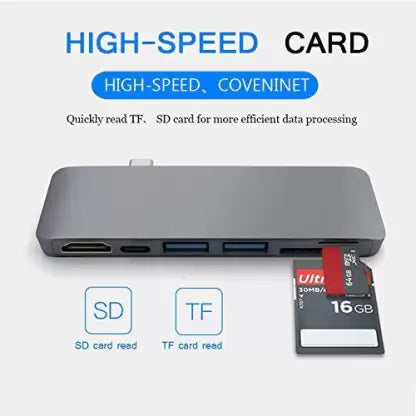 Microware Adaptateur HUB USB Type C vers HDMI 4K USB-C avec lecteur de carte SD/Micro SD, ports USB 3.0 Port d'alimentation Combo Type - C Lecteur de carte HD4K et hub USB HUB (Argent)