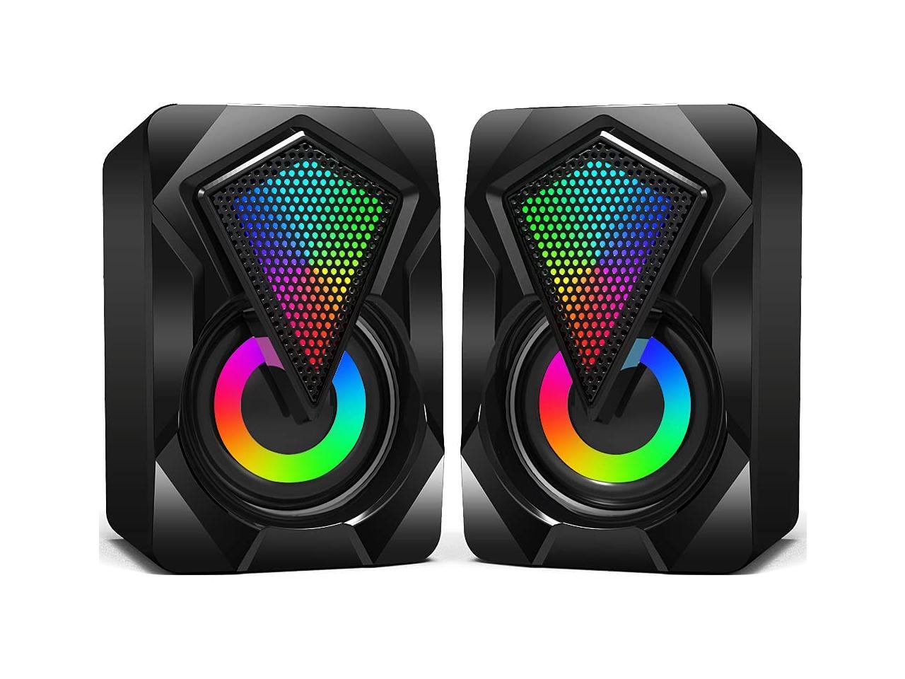Haut-parleurs d'ordinateur X2 haut-parleur PC filaire 2.0 USB alimenté par jeu stéréo mini multimédia contrôle du volume avec lumières RVB entrée auxiliaire 3,5 mm pour téléphone tablettes bureau ordinateur portable